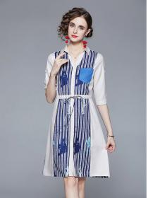 European style Summer Simple fashion Stripe dress