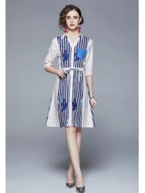 European style Summer Simple fashion Stripe dress 