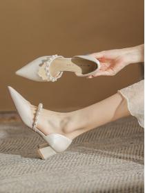 Summer new pearl hollow high heel chunky shoes