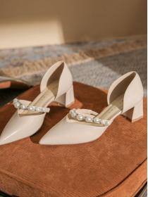 Summer new pearl hollow high heel chunky shoes