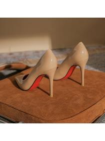 Korean style Sheepskin insole pointy heels Nude patent leather heels
