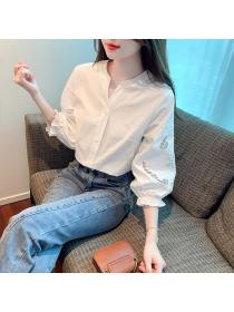 Korean style Summer Embroidery Stand collar Blouse 