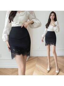 Korean style Sexy Lace edge Short Black Skirt
