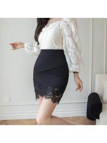 Korean style Sexy Lace edge Short Black Skirt
