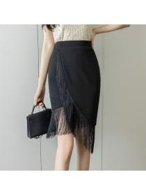 Korean style OL High waist women's Tassel Skirt