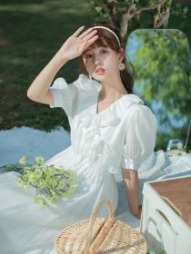 Korean style Fairy Pinch waist Short sleeved Summer dress 