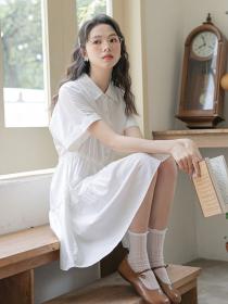 Korean style Polo collar Loose Waist Short sleeve dress