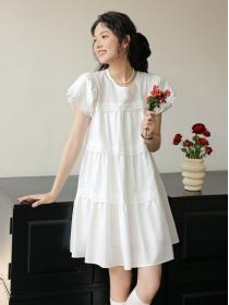 Korean style Summer Round collar Loose waist Short sleeve dress