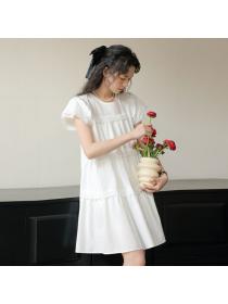 Korean style Summer Round collar Loose waist Short sleeve dress 
