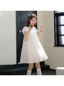 Korean style Summer Round collar Loose waist Short sleeve dress 