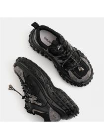 Thick soled leather black ClunkySneake sports casual shoes