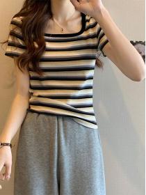 Korean style Fashion Stripe Short sleeve Tshirt