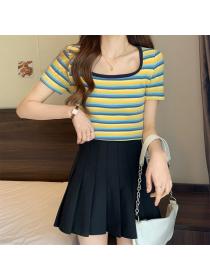 Korean style Fashion Stripe Short sleeve Tshirt 