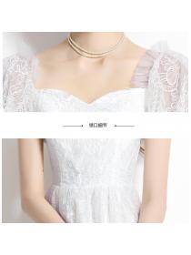 European style embroidery puff sleeve dress for women