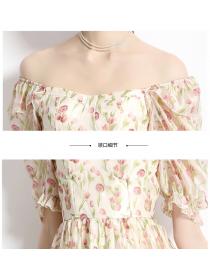 pinched waist floral square collar High quality dress