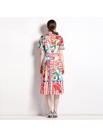 European style pinched waist fashion printed dress