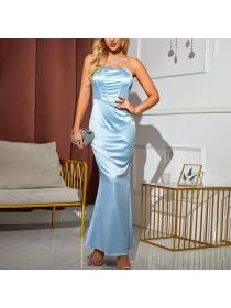 Outlet hot style Solid color Backless Halter dress Long Fishtail dress 
