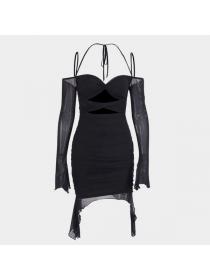 Outlet hot style Sexy Pleated dress Bodycon Halter dress 