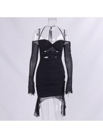 Outlet hot style Sexy Pleated dress Bodycon Halter dress 
