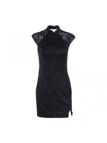 Outlet hot style Lace stand-up collar sleeveless short style Hip-full dress 