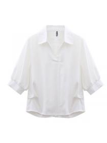 Korean style V collar Loose White Puff sleeve blouse 