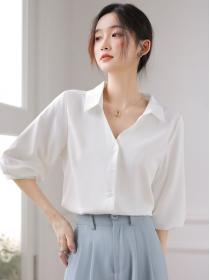 Korean style V collar Lantern sleeve Blouse for women