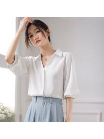 Korean style V collar Lantern sleeve Blouse for women 