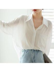 Sunproof blouse thin shirt loose long-sleeved Shirt