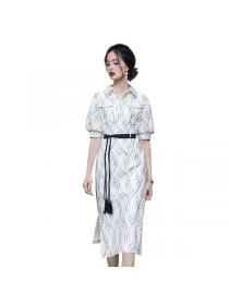 Summer new fashion temperament printed embroidery Lantern sleeve shirt dress