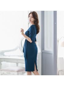 Korean style Elegant V collar Sexy Hip-full dress 