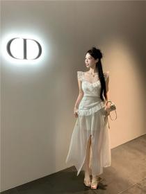 Korean style Fashion Pinched waist Lotus leaf dress