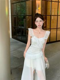 Korean style Fashion Pinched waist Lotus leaf dress