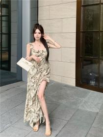 Korean style Fashion Elegant Ink printed Maxi dress 