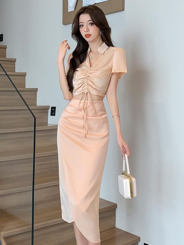 Korean style Summer Drawstring Long dress