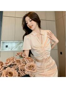 Korean style Summer Drawstring Long dress 