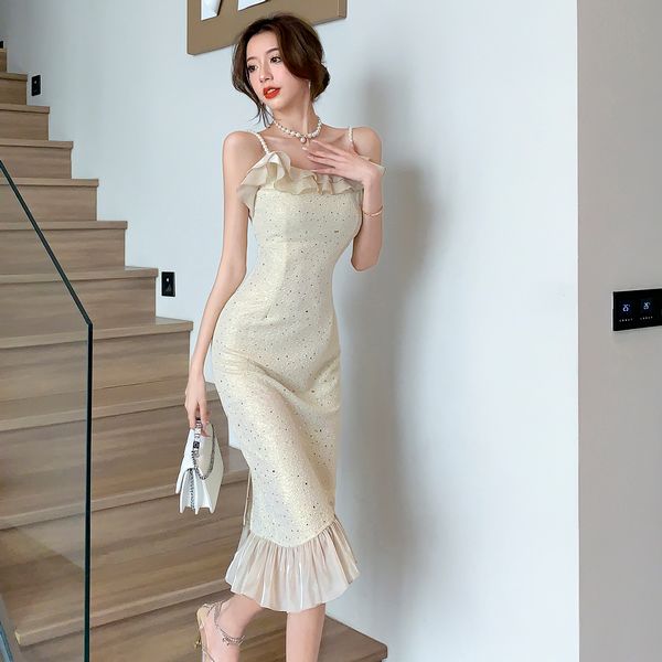 Korean style Summer Sequins Pearl Sling dress