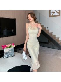 Korean style Summer Sequins Pearl Sling dress 