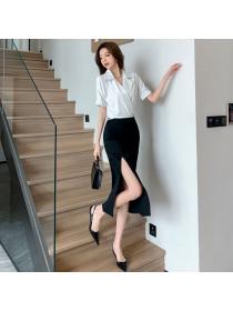 Korean style OL Short sleeve Shirt Long skirt 2 pcs set