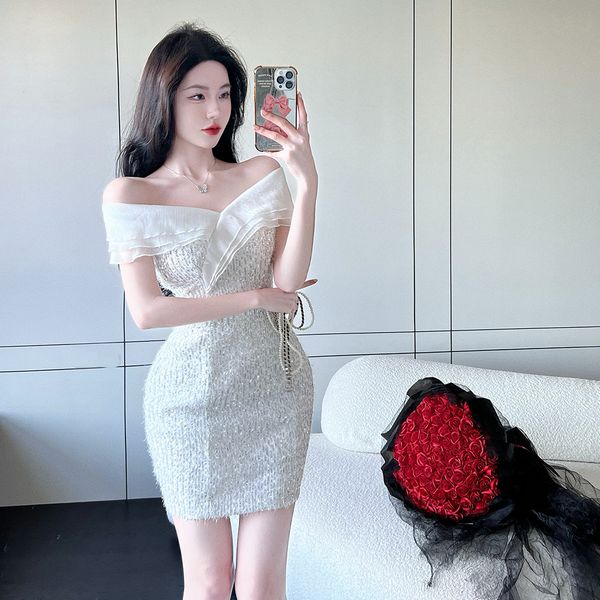 Korean style Fashion Sexy Sequins off shoulder dress