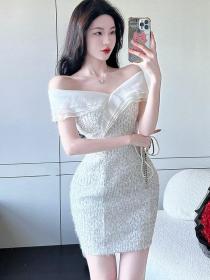 Korean style Fashion Sexy Sequins off shoulder dress  