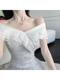 Korean style Fashion Sexy Sequins off shoulder dress  