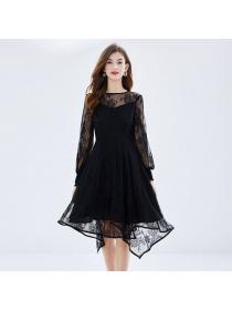 Retro Elegant Plus size European style Black Lace dress 