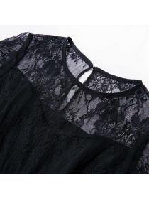 Retro Elegant Plus size European style Black Lace dress 