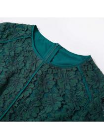 Retro Elegant Plus size European style Green Lace dress 