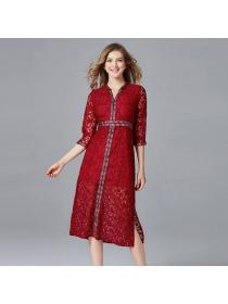 Retro Elegant Plus size European style Banquet dress Red dress 