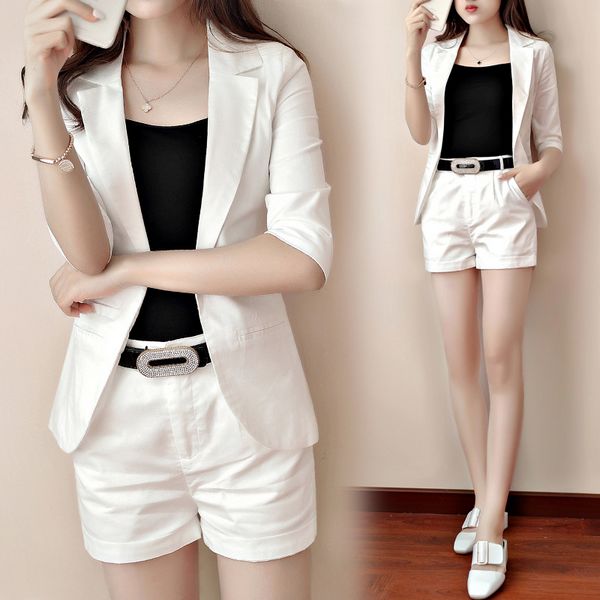 Summer new women's temperament two-piece set casual Korean style solid color suit