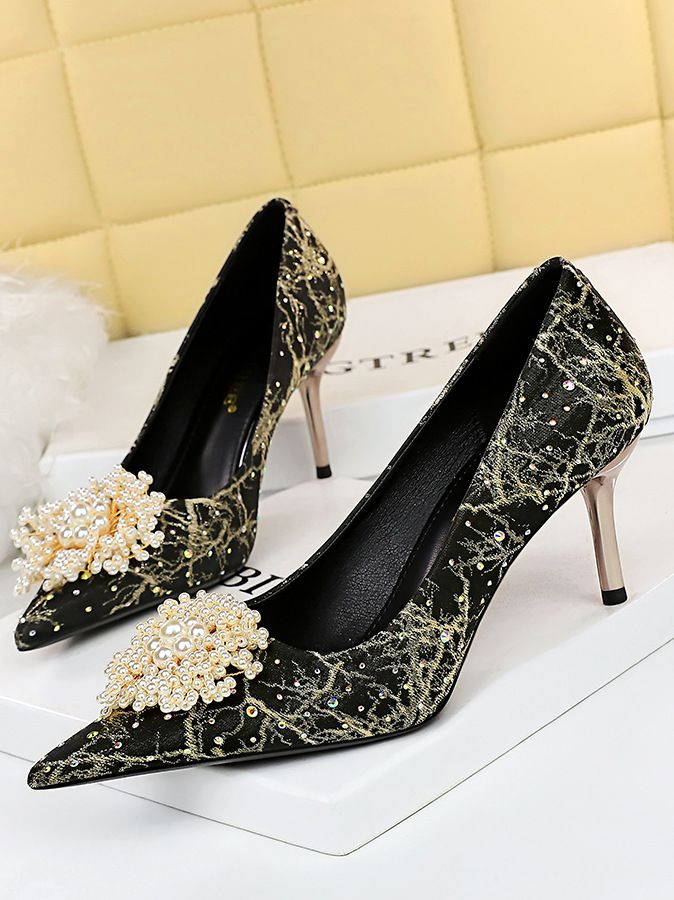 European style banquet metal heels shallow mouth pointed Heels