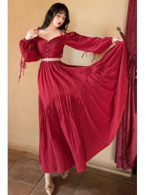 Retro Classic Red color Maxi dress 