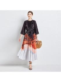 Europeans style Printed Pleated Loose Long dress