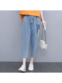 Korean style Loose 100% cotton Tshirt Wide leg Jeans 2 pcs set